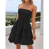 Women's Strapless Sleeveless Smocked Tiered Mini Dress Casual Summer Ruffle Layered Sundress