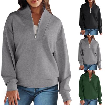 Women Half Zip Sweatshirt Long Sleeve Collared Quarter Zipper Pullover Tops Fall Outfits