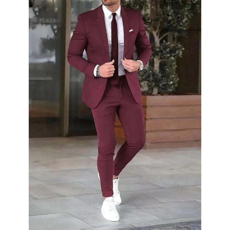 Men's Suit Sets Fashion Party Wedding Groom Outfits Solid Color Slim Elegant Two Piece Sets Blazer Jacket and Pants