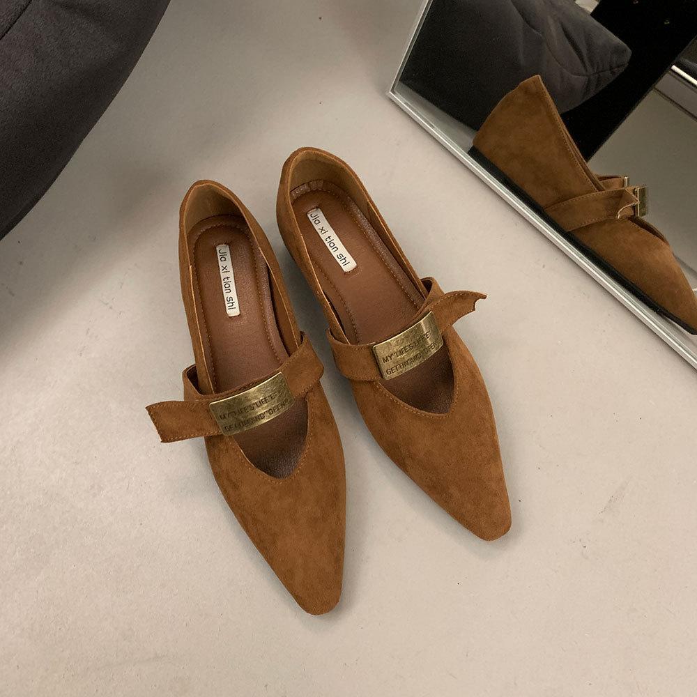 

Туфли Doudou в стиле знаменитостей, однотонные, с золотой пряжкой, маленькие кожаные туфли, весенне-летние платья, туфли Мэри Джейн 37 коричневый