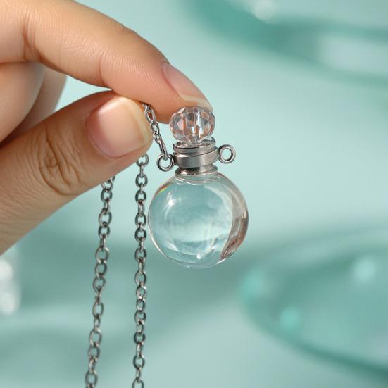 Perfume Vial Pendant Necklace Transparent Aroma Essential Oil Diffuser Pendant Refillable Spherical Perfume Bottle Necklace for Women Unique Jewelry