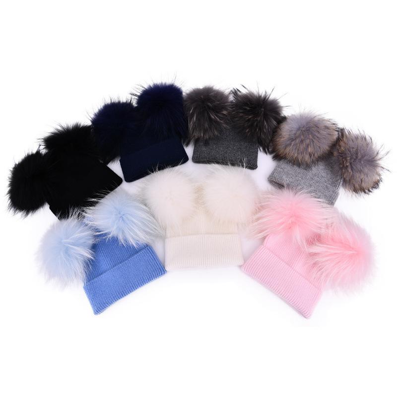 Children's hats rabbit velvet classic striped knitted hats autumn and winter soft cute outdoor wool hats keep warm