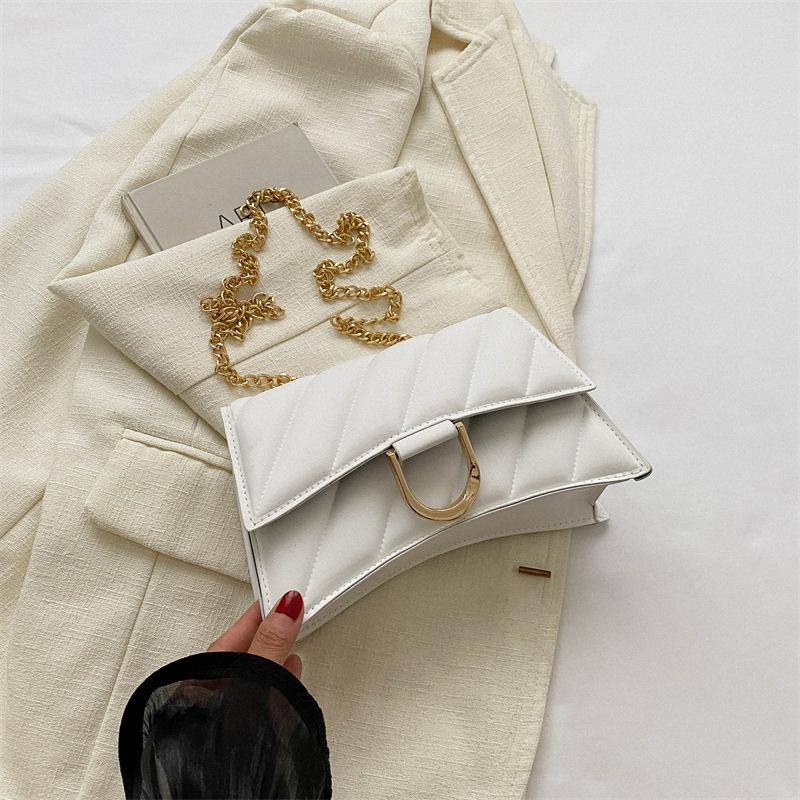 Fashion Striped Girl Small Square Bag Retro Pure Color Ladies Shoulder Bag Korean Classic Chain Girl Crossbody Bag