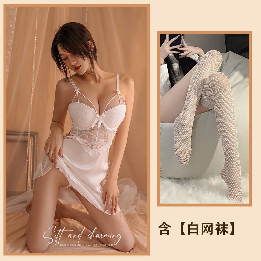 Sexy Unterwäsche, sexy Spitze, perspektivischer Pyjama, Damen-Stahlring-Raffung, rückenfreier Pyjama, kleiner, frischer Netzanzug.