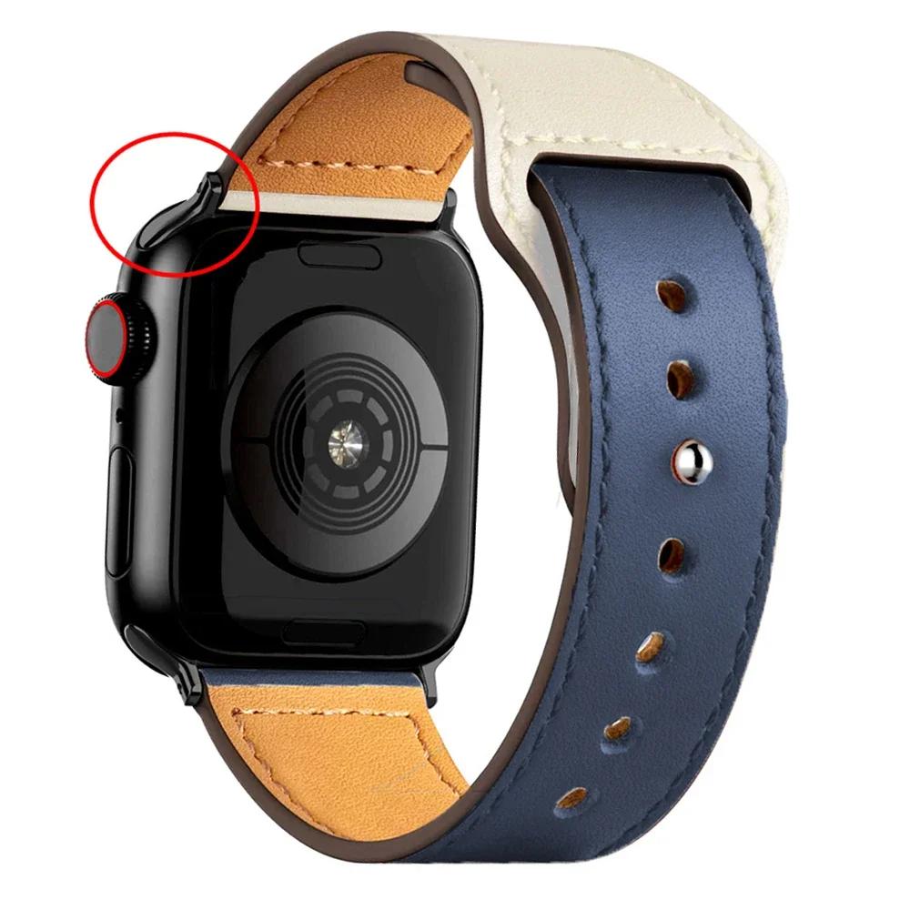Leather Bands for Apple Watch Ultra 2 49mm 41mm/45mm 44mm 40mm 46mm/42mm Wrist Bracelet Strap IWatch Series 9 8 7 3 4 5 6 10