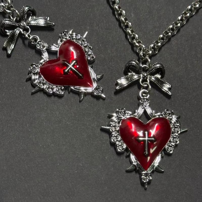 Gotische Rose Dorn Kreuz Herz Anhänger Halskette Vintage Schlüsselbein Kette Y2K Choker Für Frauen Accessoires Schmuck Geschenk
