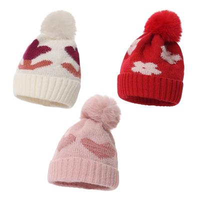 Gorro de Malha de Inverno Infantil com Padrão de Floco de Neve /Flor/Coração, Touca de Tricô Acrílica Aconchegante para Festividades de Natal