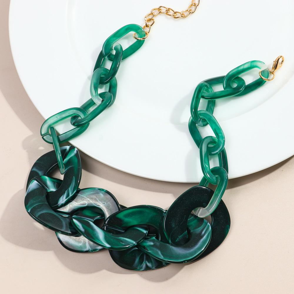Bohemia Acrylic Large Square Link Choker Necklace for Women Men New Turquoise Resin Geometric Neck Chain Pendants Jewelry Collar