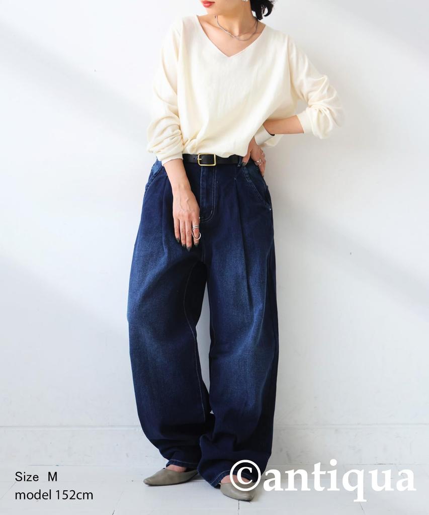 Antiqua Long Tuck Wide Denim Size Size Cobalt Blue Women's Pants, LA-00017, M, 22,