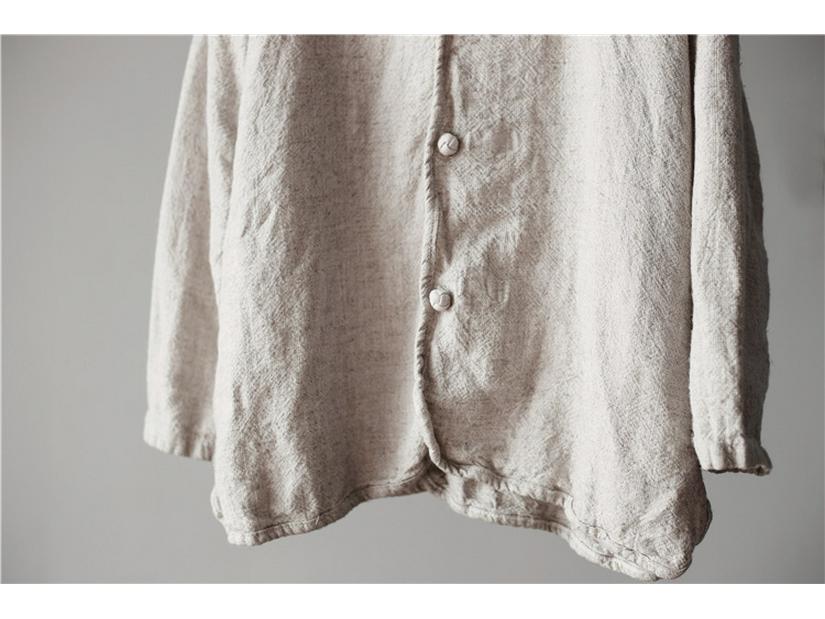 Dámský retro lněný kardigan - Národní styl, jednobarevný, ležérní volný střih na jaro a podzim