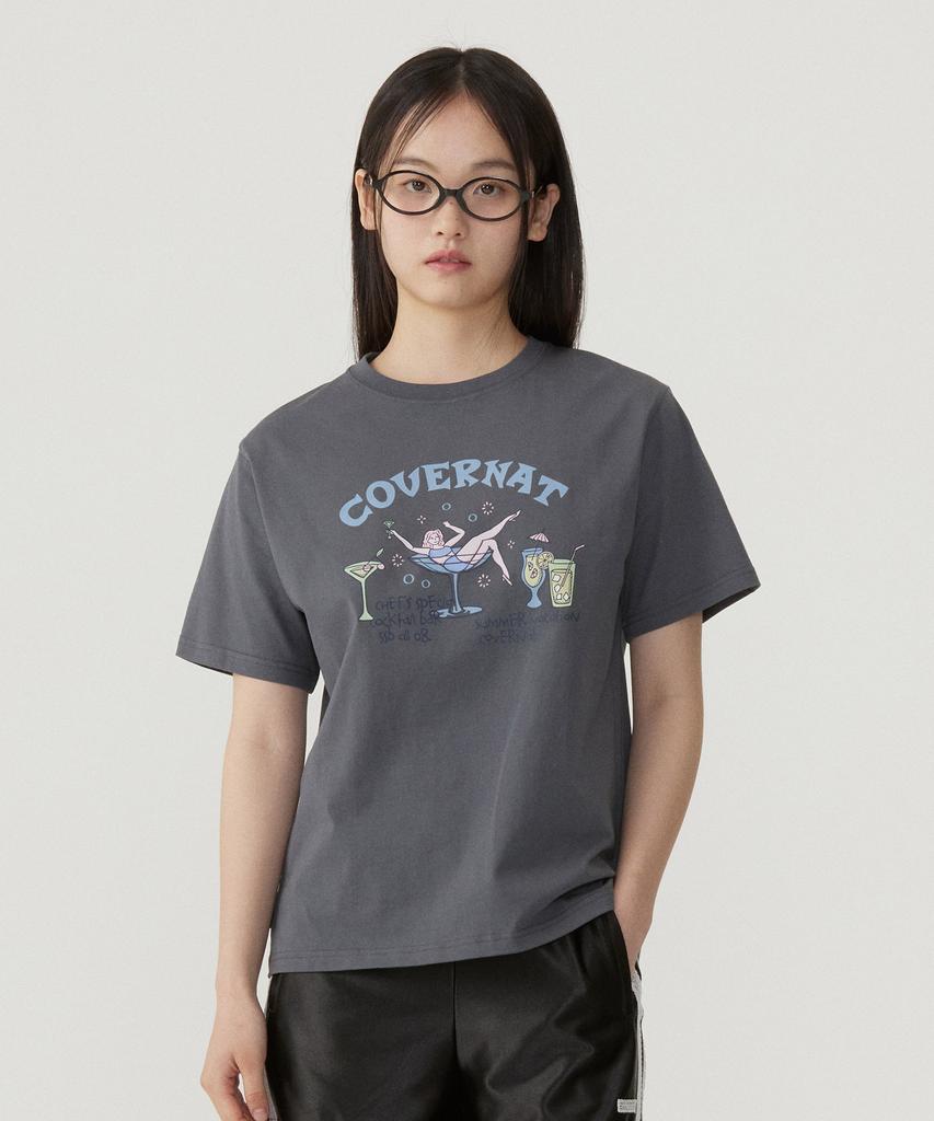 COVERNAT WOMAN Semi-Overfit Cocktail T-Shirt Charcoal