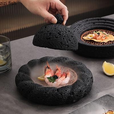 Creative Rock Texture Cement Dinner Plate Circular Sushi Plate Sashimi Plate Dessert Snack Plates Restaurant Specialty Tableware