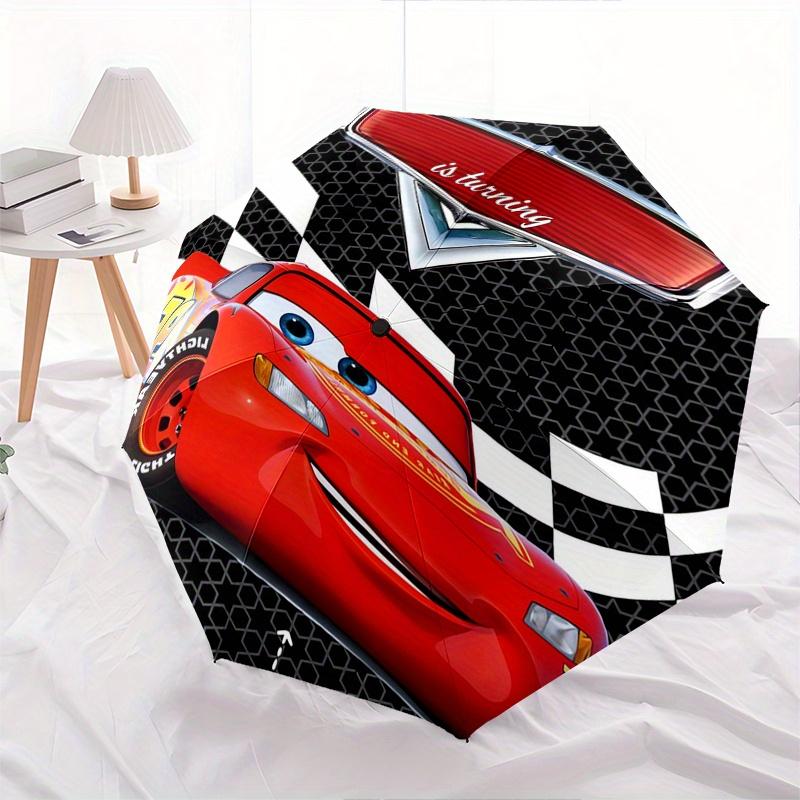 Lightning McQueen,Cars Movie Fully automatic themed umbrella - 8 ribs durable iron frame, tri-fold compact design, perfect as a gift, travel
