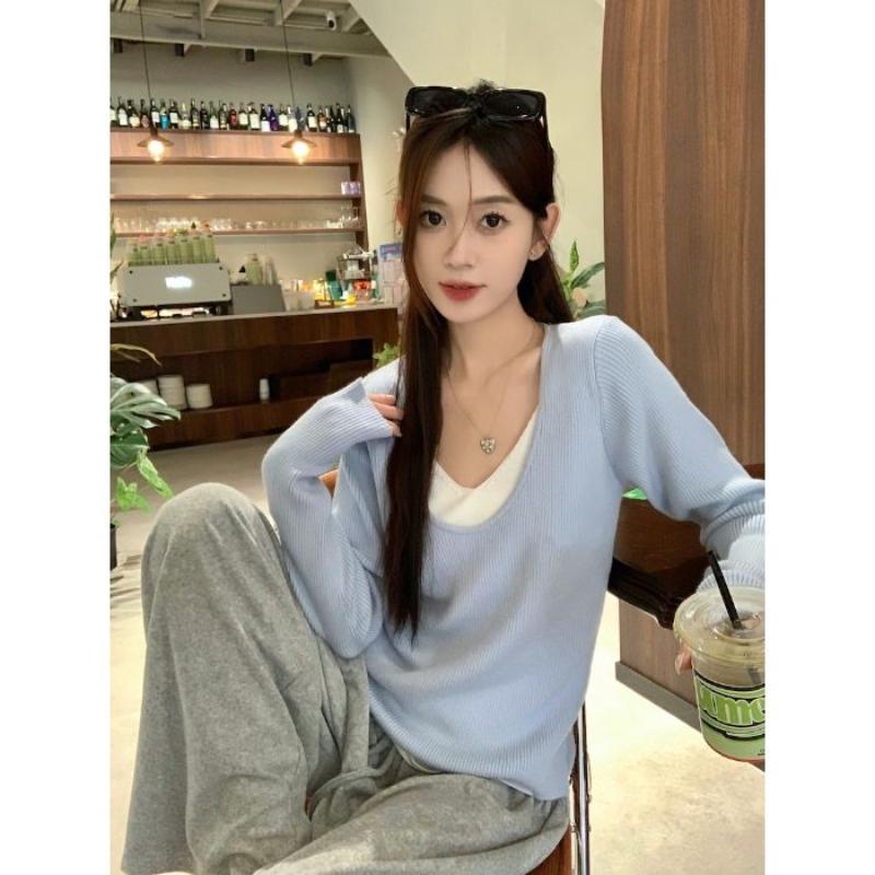 

Эта новая осенняя коллекция представляет собой двухкомпонентный, с цветными блоками, непринужденный и повседневный вязаный свитер универсального дизайна для женщин. one size синий