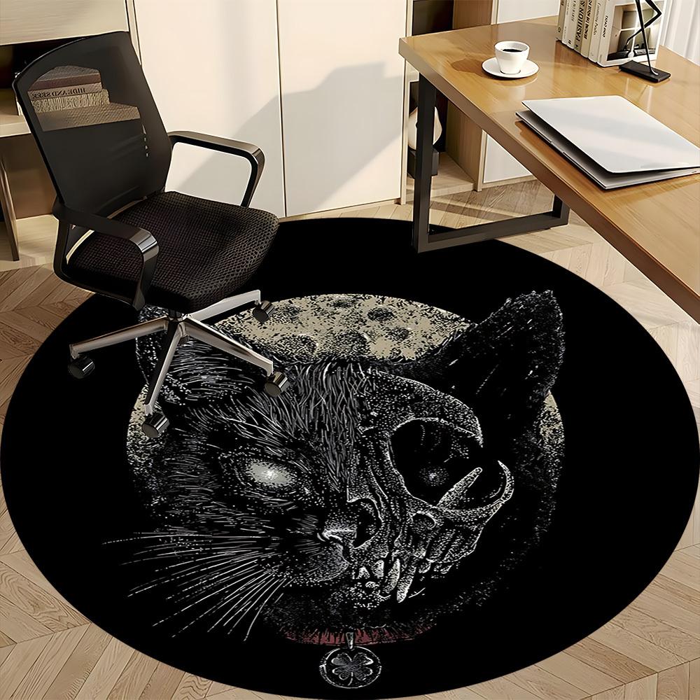 1pc Gothic Cat Chair Carpet for Office, Round Non Slip Durable Large Size Office Carpet, Suitable for Office