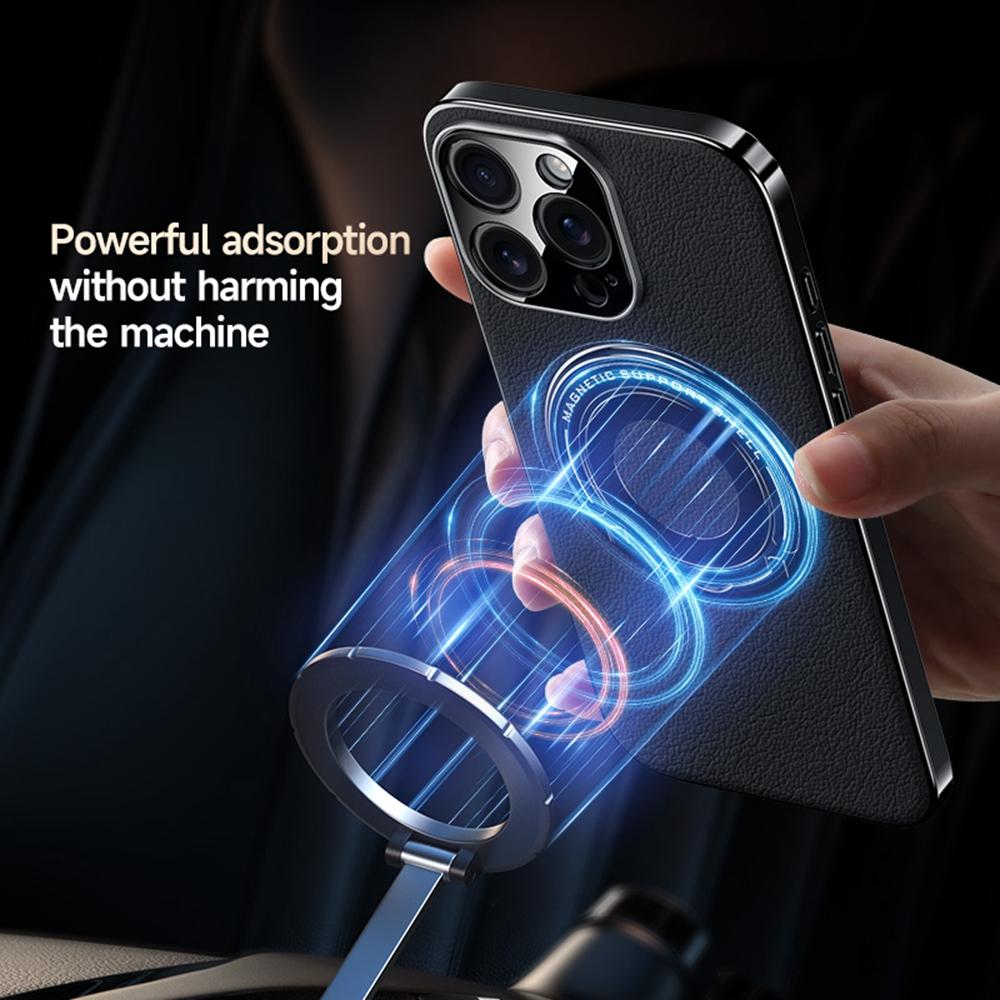 For iPhone 14 Pro Case Compatible with MagSafe Leather TPU Back Cover with Hidden Kickstand