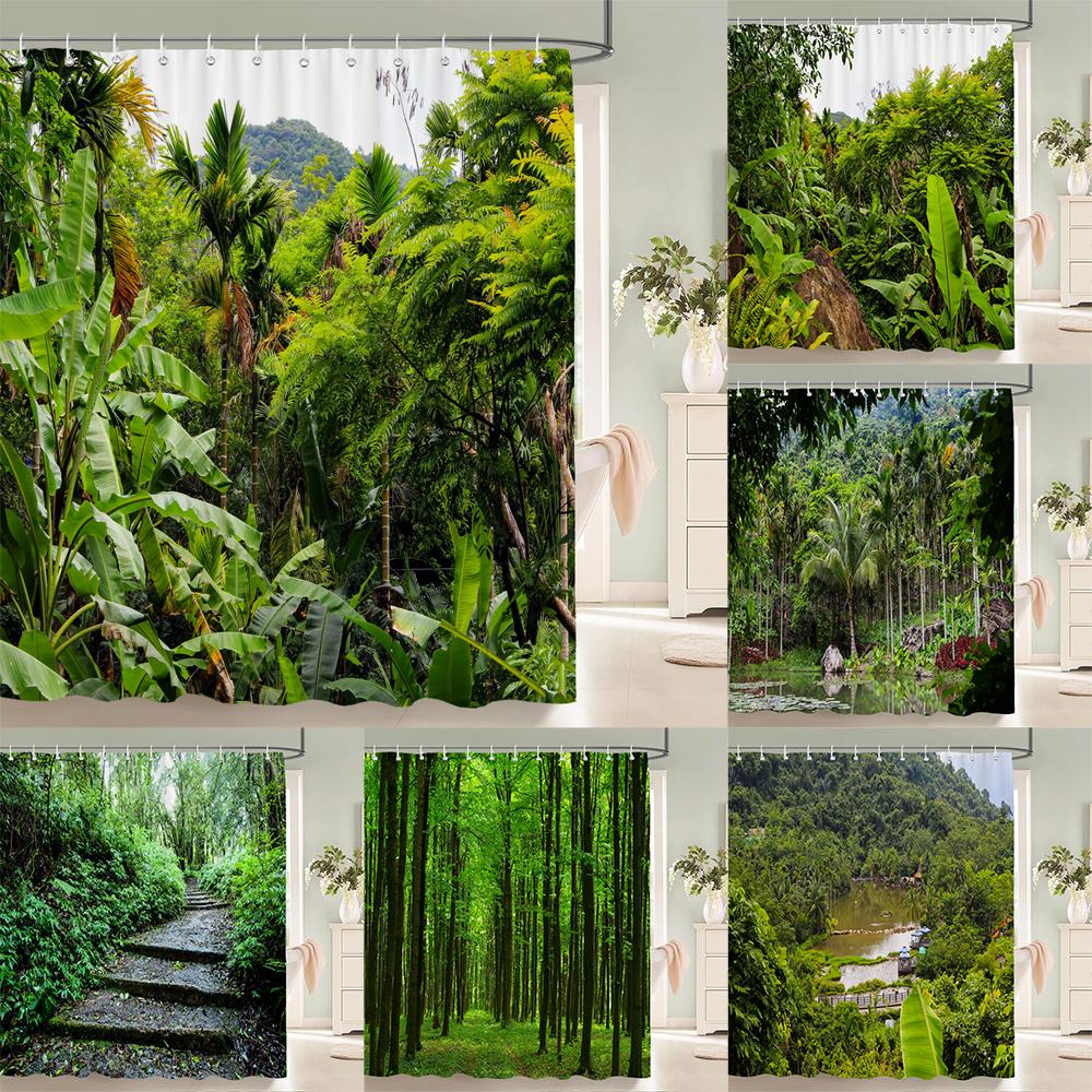 3D tropical rainforest forest landscape printed shower curtain with hook bathroom waterproof polyester bath curtain home decor