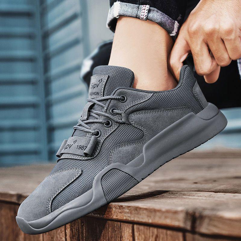 Spring and autumn new men's shoes daily sports casual shoes leather mesh spell breathable wear-resistant comfortable and durable