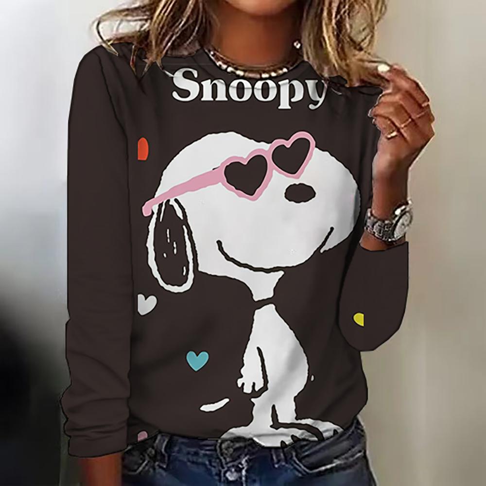 Snoopy Anime Collaboration 2025 Autumn New Women's Long-Sleeve T-Shirt Loose Round-Neck Top