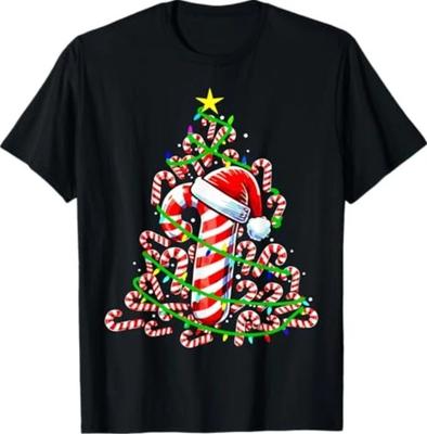 Candy Cane Christmas Tree Lights Santa T-Shirt