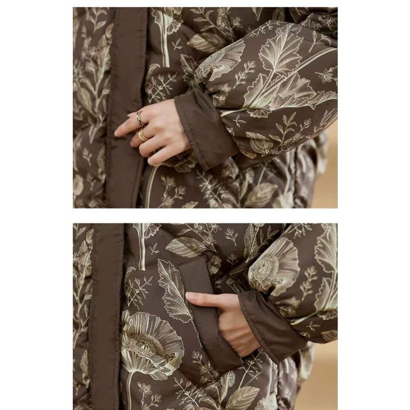 Dámský stylový zimní krátký vatovaný kabát Zesílená teplá bunda s potiskem Petit velikost