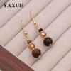 Handmade Chinese Tiger Eye Stone Tassel Earrings - Retro Light Luxury Autumn/Winter Jewelry