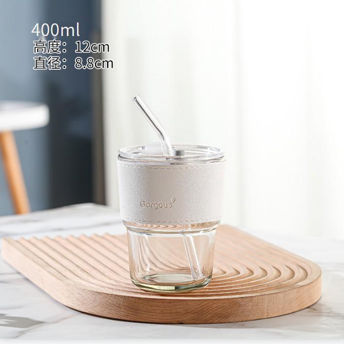 Vertical Pattern Bamboo Cup With Lid High Value Straw Glass Gift Cup Office Coffee Cup