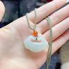 Tianshan Emerald Ruyi Cloud Jade Pendant | Auspicious Lock Ornament for Women