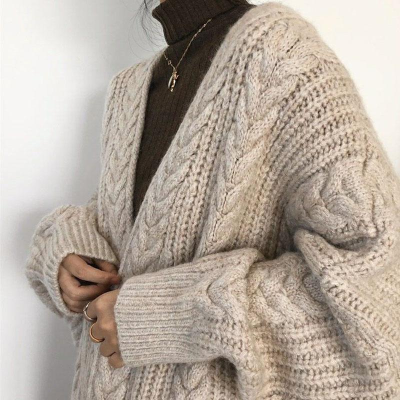 Femei coreeană ocazional pulover lung Cardigan Ooffice Lady moale confortabil solid vrac mâneci lungi cu mâneci liliac tricotate paltoane