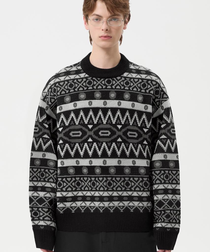 TRILLION Vintage Fair Isle Jacquard Crewneck Knit_Black