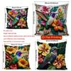 2D Tropical Hummingbird Floral Throw Pillow Covers Pattern Cushion Cover Suitable For Sofa Bedroom Car Pillow Cover