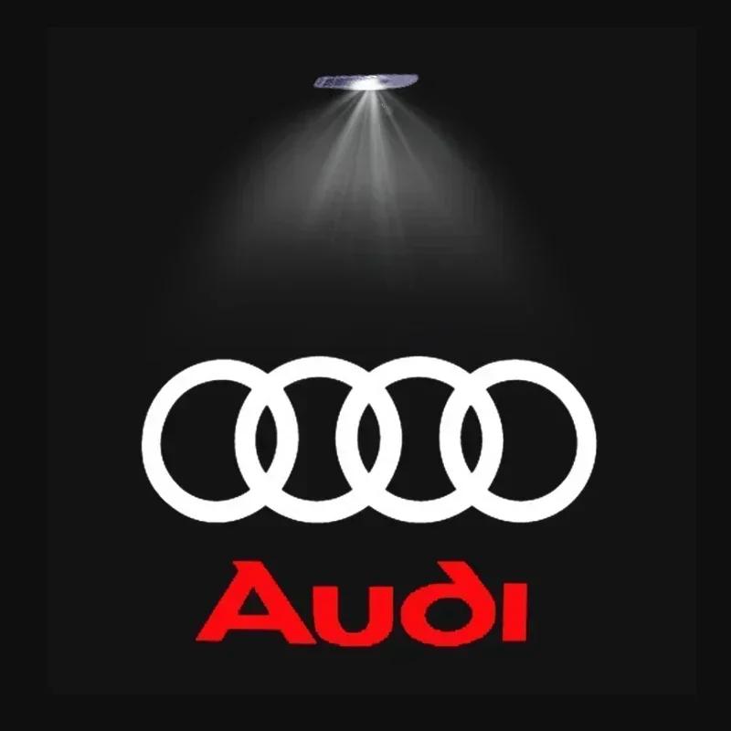 2026 Hot 2/4PCS car door LED laser logo projector allroad Sline is suitable for Audi QUATTRO brand new welcome light tricolor logo badge.