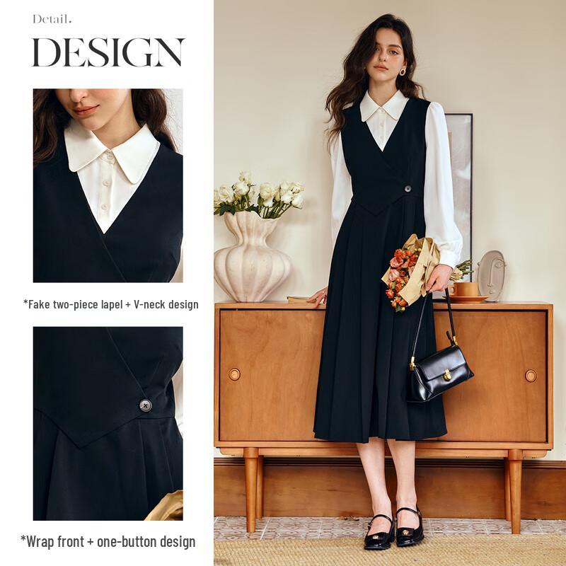 Olrain Elegant Color Block Faux Two-Piece Dress