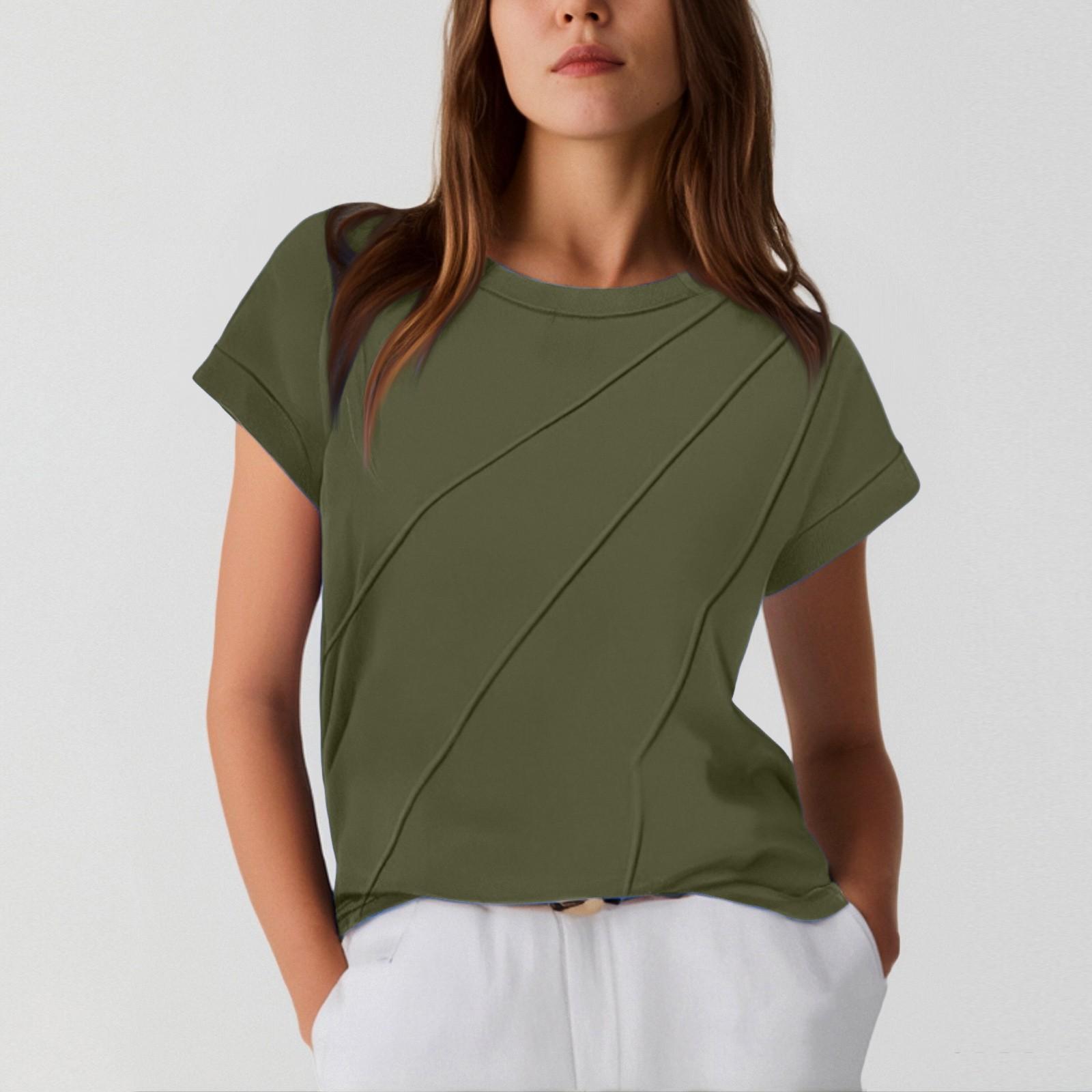 

Women s Fashion Casual Slim Fit Waist Cap Sleeve Round Neck T-Shirt Top L армія зелений колір