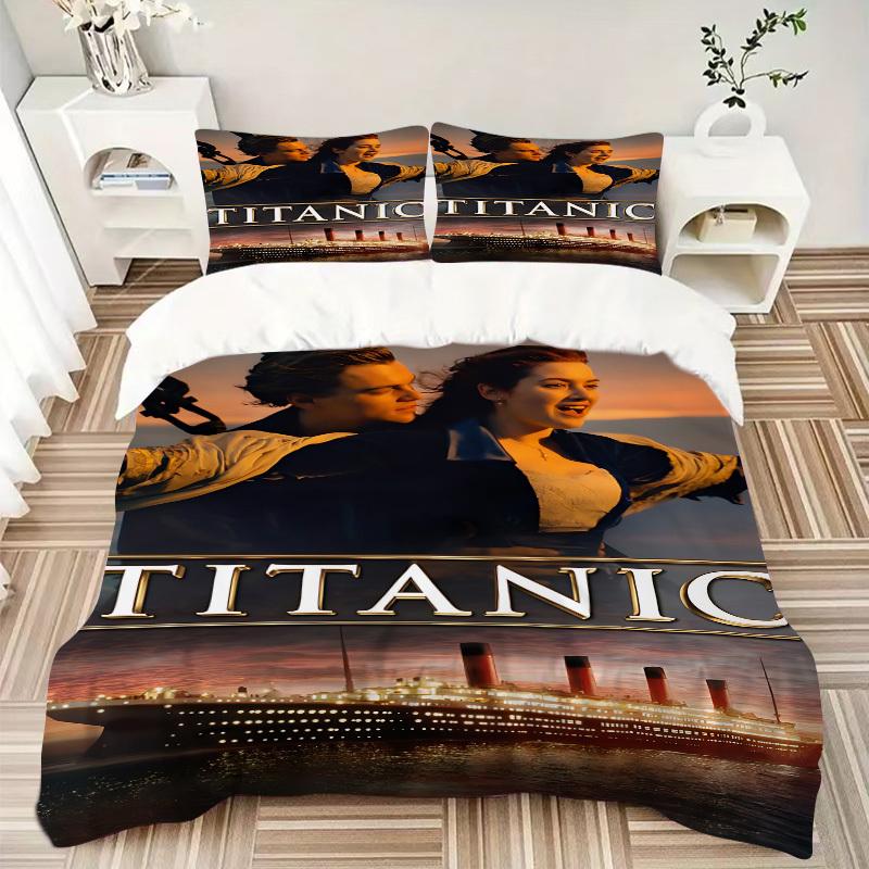 3pcs Titanic poster Duvet Cover Set, 1 Duvet Cover + 2 Pillowcases (No Insert), High-Definition Print, Home & Dorm Set yy251208039