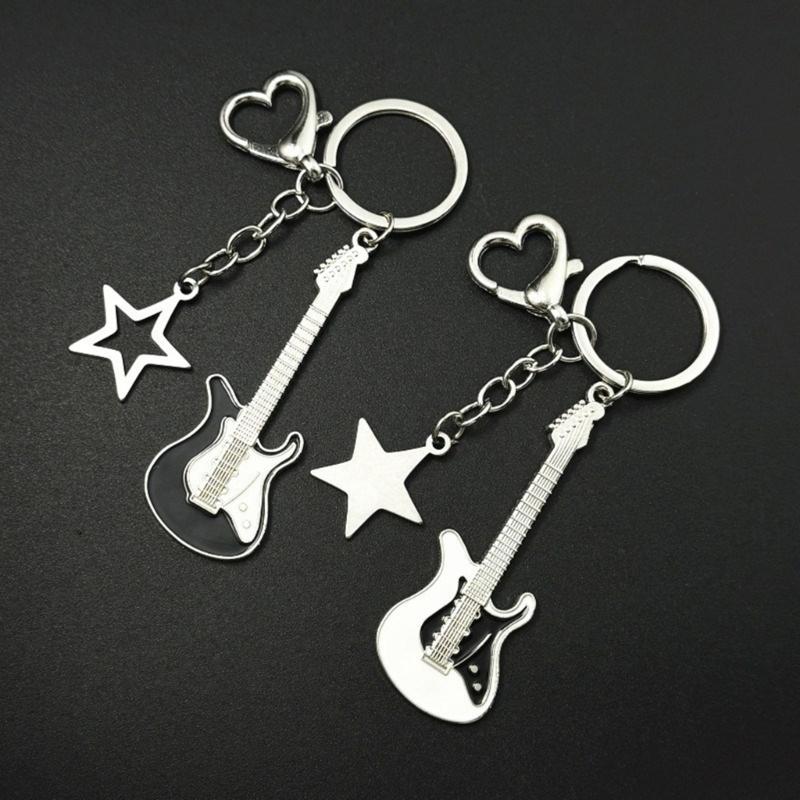 Fashion Star Guitar Keychain Pendant Simple Hanging Decorations Keyring Charm for Purse Bag Backpack Handbag
