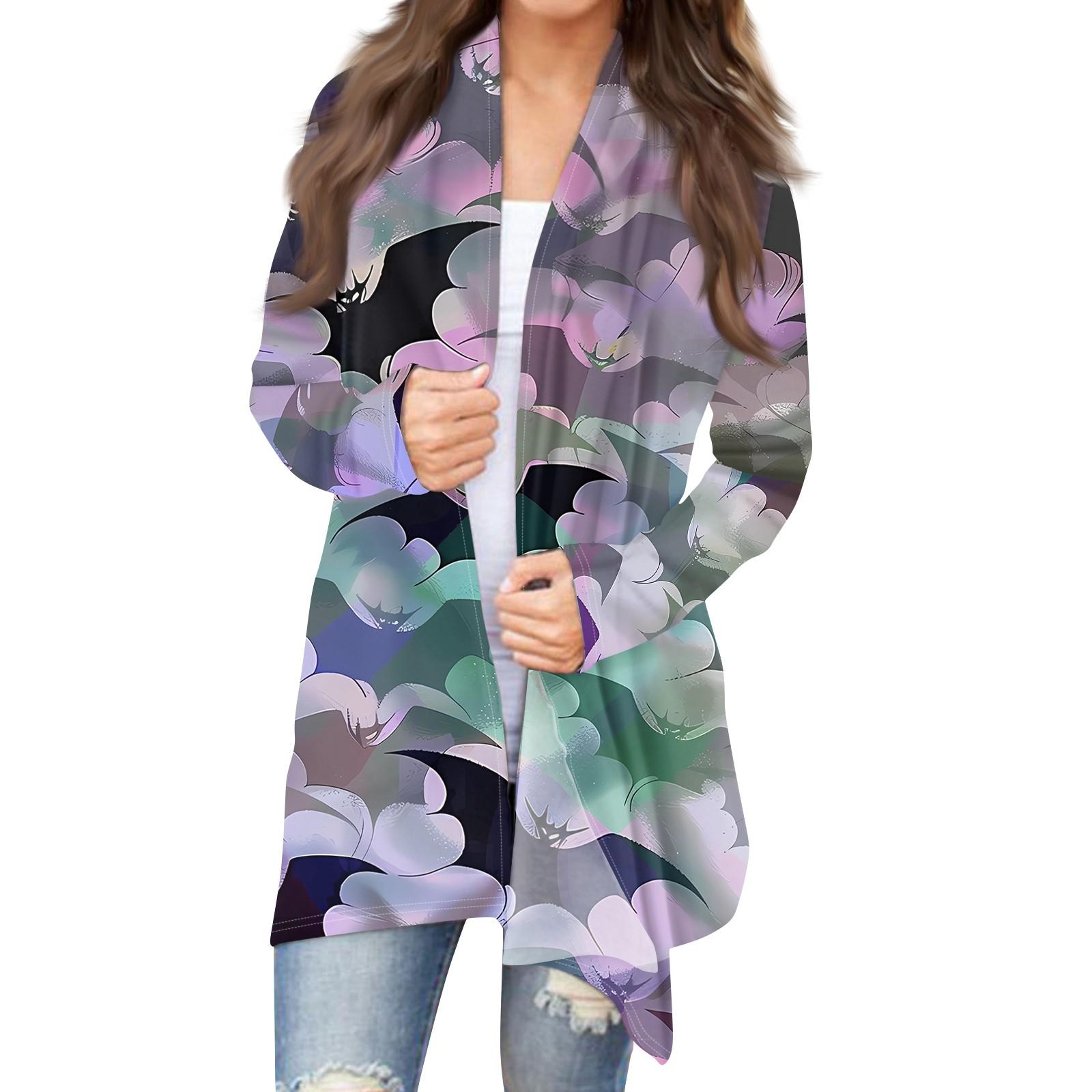 

Женский кардиган с длинным рукавом спереди и принтом на Хэллоуин, легкая куртка L