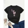European Size Womens Plus Size Pink Butterfly Print T Shirt
