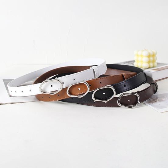 Imitation Leather Women Belt Versatile Solid Color Design Irregular Oval Buckle Pin Waistband Dress Shirt Top Waist Belt