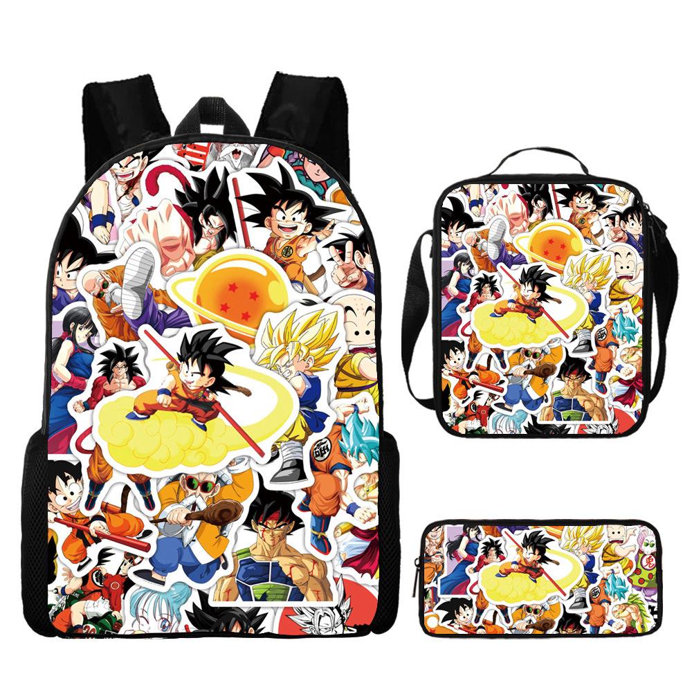 New animation cartoon dragon ball backpack, primary and secondary school schoolbag, satchel, shoulder bag, pencil case three-piece set