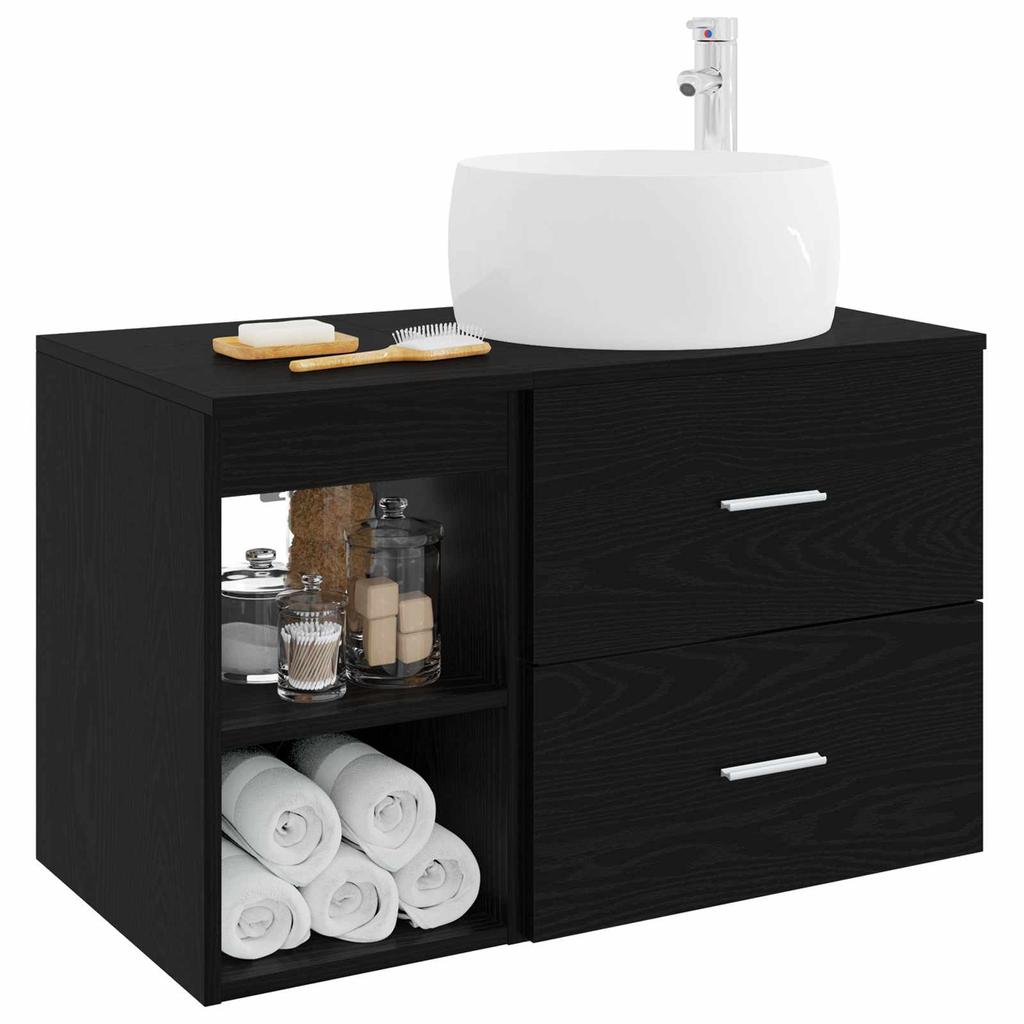 Bathroom Furniture Set 2 Pcs Black Oak Wood Based Material