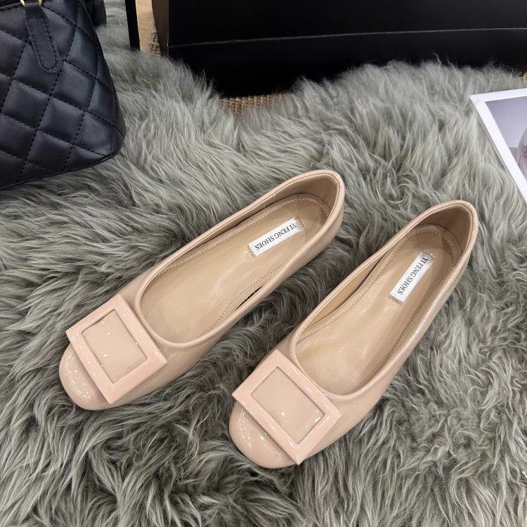 Luxury Women's Flat Shoes Summer Square Buckle Shallow Mouth Round Head Soft Bottom Flat Shoes Fashion Versatile Casual Shoes