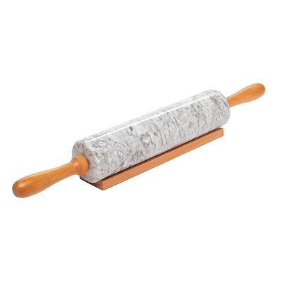 18-inch Large  Deluxe Natural Marble Stone Rolling Pin with Wood Handles & Cradle  (Gray/Black)