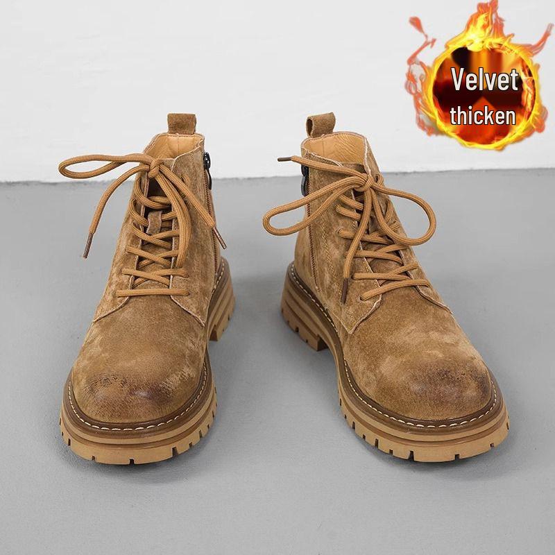 2024 Herren Low-Top und Mid-Top Martin Stiefel: Plateausneaker, Höhenverstärkend, Wüstengelb