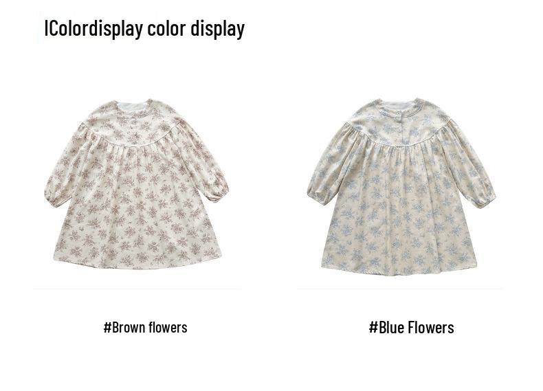 Autumn Forest Print Long Sleeve Dress for Girls - Casual Loose Fit Skirt for Toddlers & Children