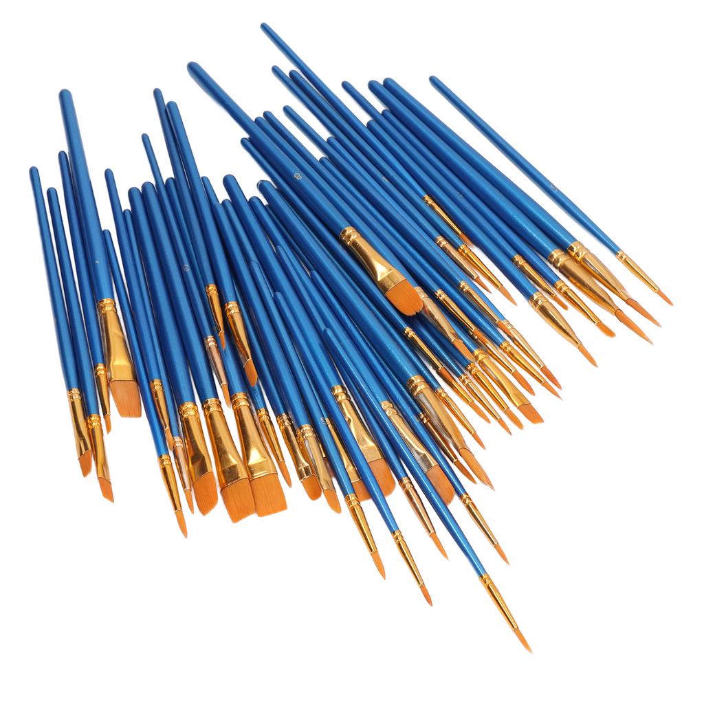 50Pcs Paint Brush Set Nylon Bristles Multiple Models Strong Adsorption Art Paint Brush Set for Watercolor Oil Painting