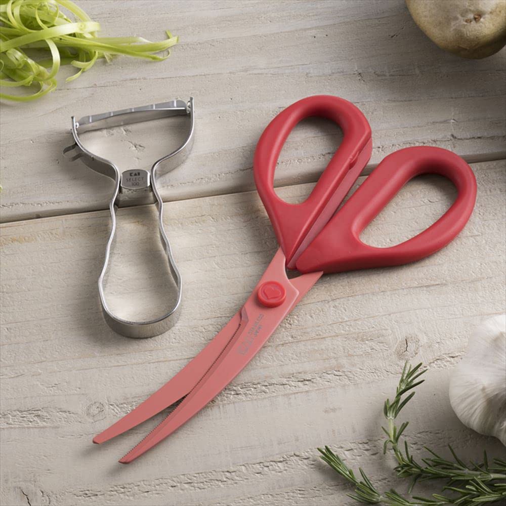 Kai Corporation KAI Curved Kitchen Scissors and Peeler Kitchen Single SELECT100 Peeler T-Shaped 2-Piece Set, Utensils, Cookware, Living,