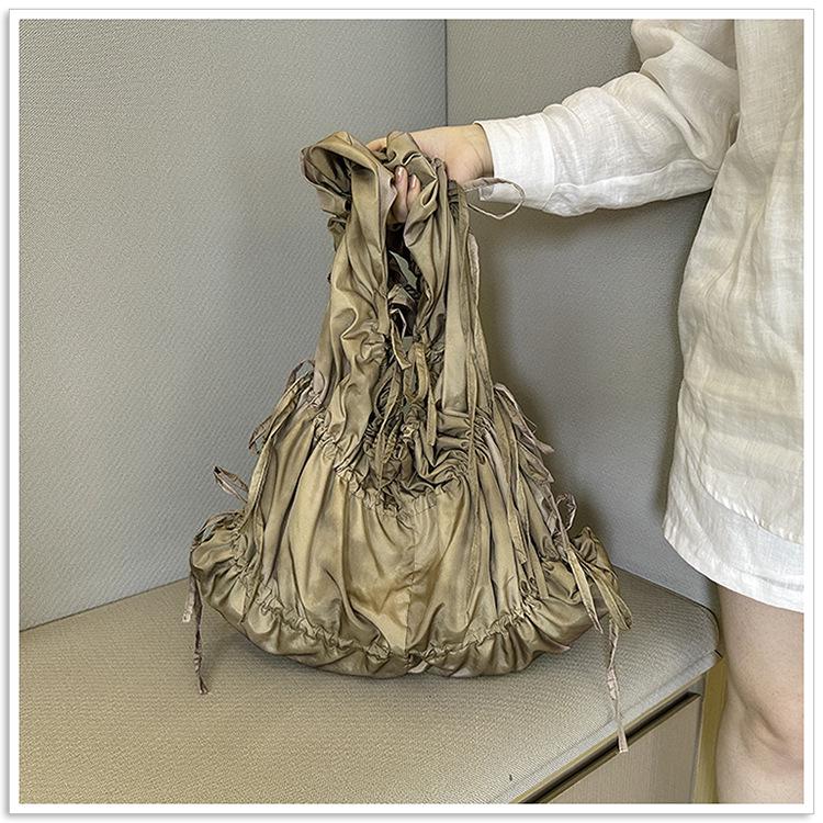 Korean Style Cloud Crossbody Bag with Colorful Laces - Trendy One-Shoulder Pleated Handbag for Shopping