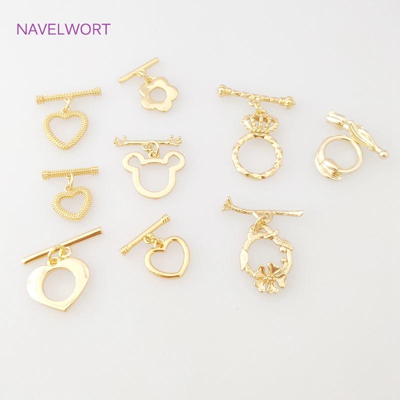 18K Gold Plated Round Heart Flower Shape OT Toggle Clasps, End Connector Clasps Accessories For DIY Jewelry Making Findings