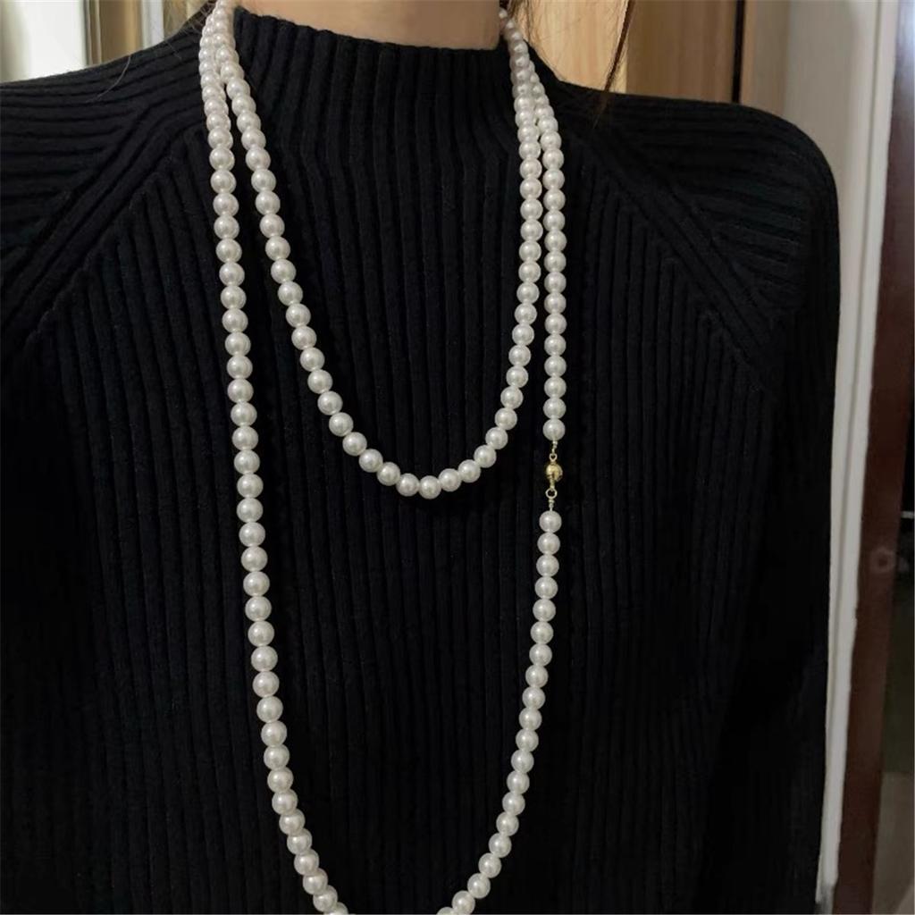Tooxika Fashionable Temperament Multi-layer Stacking Magnetic Clasp Pearl Necklace Long Light Luxury Jumper Chain Accessories Necklace